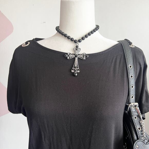 Black Grommet Top, Y2K Punk, Grunge, Indie‎ Sleaze, Rocker, Small, Streetwear - Picture 2 of 4